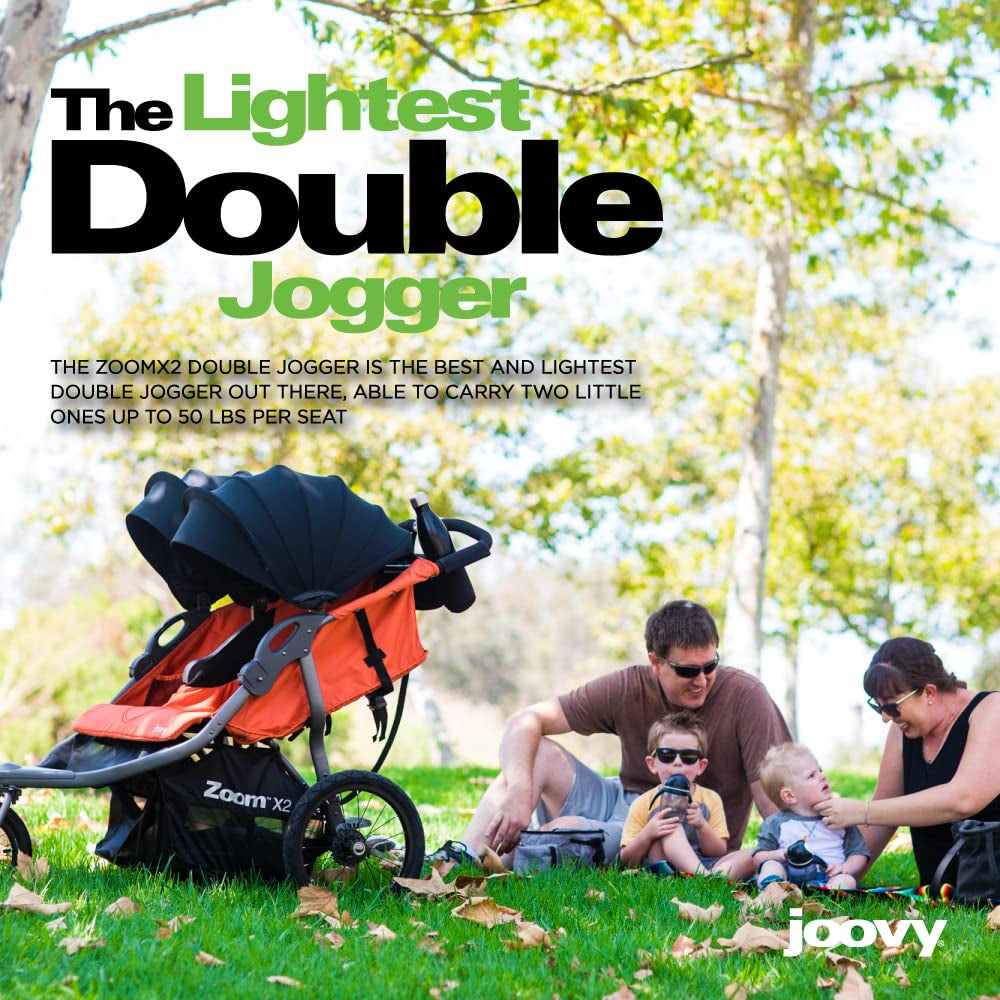 Zoom X2 Lightweight Performance Double Jogging Stroller Featuring Extra-Large Pneumatic Tires with Air Pump Included, Locking and Swiveling Front Tire, and Easy One-Handed Fold, Forged Iron