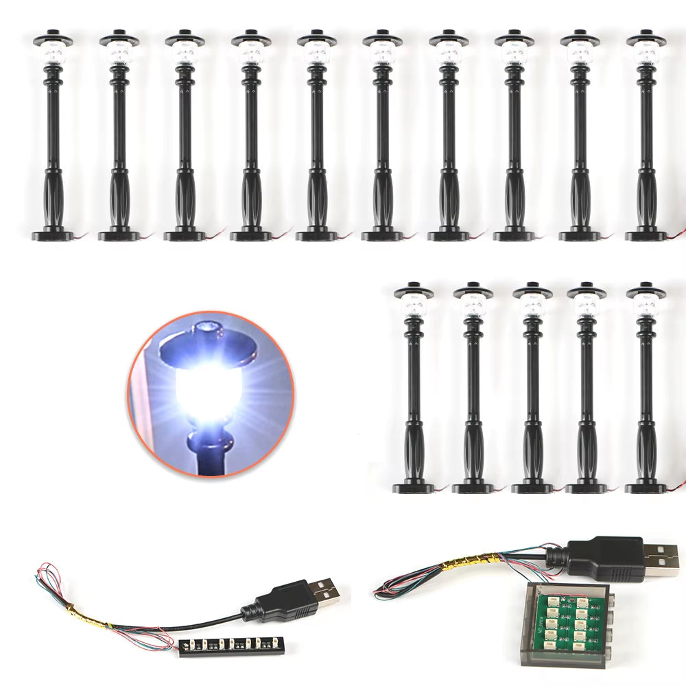 15Pcs City Street Light Led (10 in 1 USB Powered) Building Block Lamp MOC Compatible with Bricks DIY 2039 11062