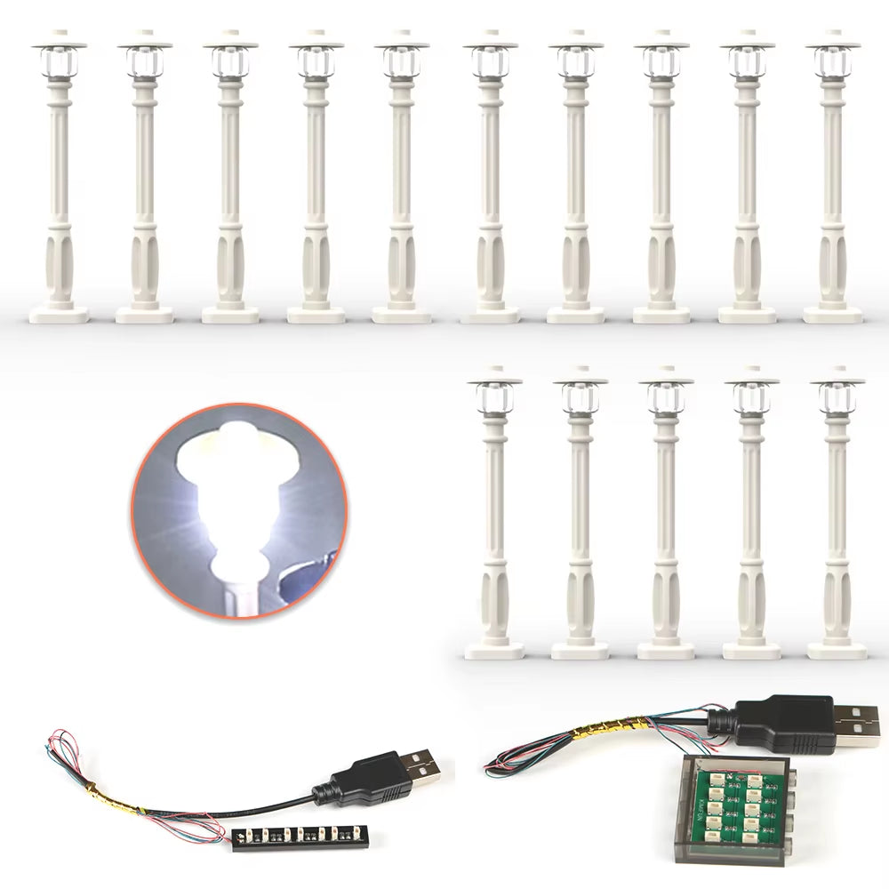 15Pcs City Street Light Led (10 in 1 USB Powered) Building Block Lamp MOC Compatible with Bricks DIY 2039 11062