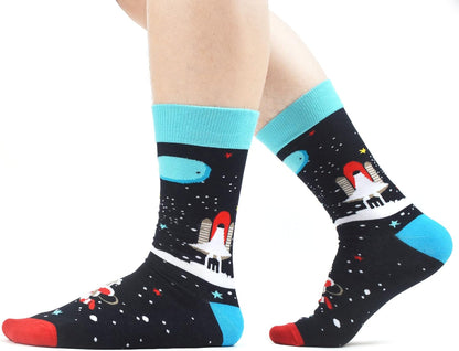 Mens Novelty Crazy Funky Space Astronaut Socks Combed Cotton Crew Socks