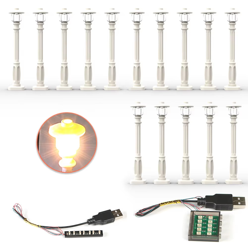 15Pcs City Street Light Led (10 in 1 USB Powered) Building Block Lamp MOC Compatible with Bricks DIY 2039 11062
