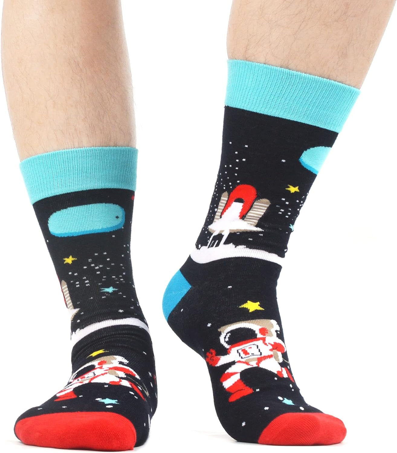 Mens Novelty Crazy Funky Space Astronaut Socks Combed Cotton Crew Socks