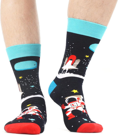 Mens Novelty Crazy Funky Space Astronaut Socks Combed Cotton Crew Socks
